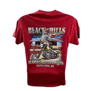 Harley-Davidson Black Hills Rapid City SD T-Shirt Red Graphic Tee Size Medium